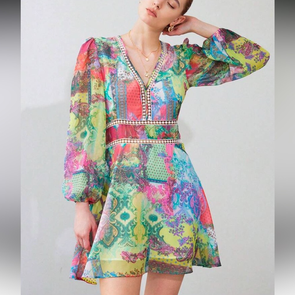 Colorful V-Neck Women's Dress